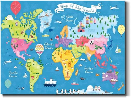 Miniatura 84 de Renditions Gallery Arte de pared con mapa del mundo, lienzo de alta calidad con envoltura de galería, listo para colgar, 24 pulgadas de alto x 36