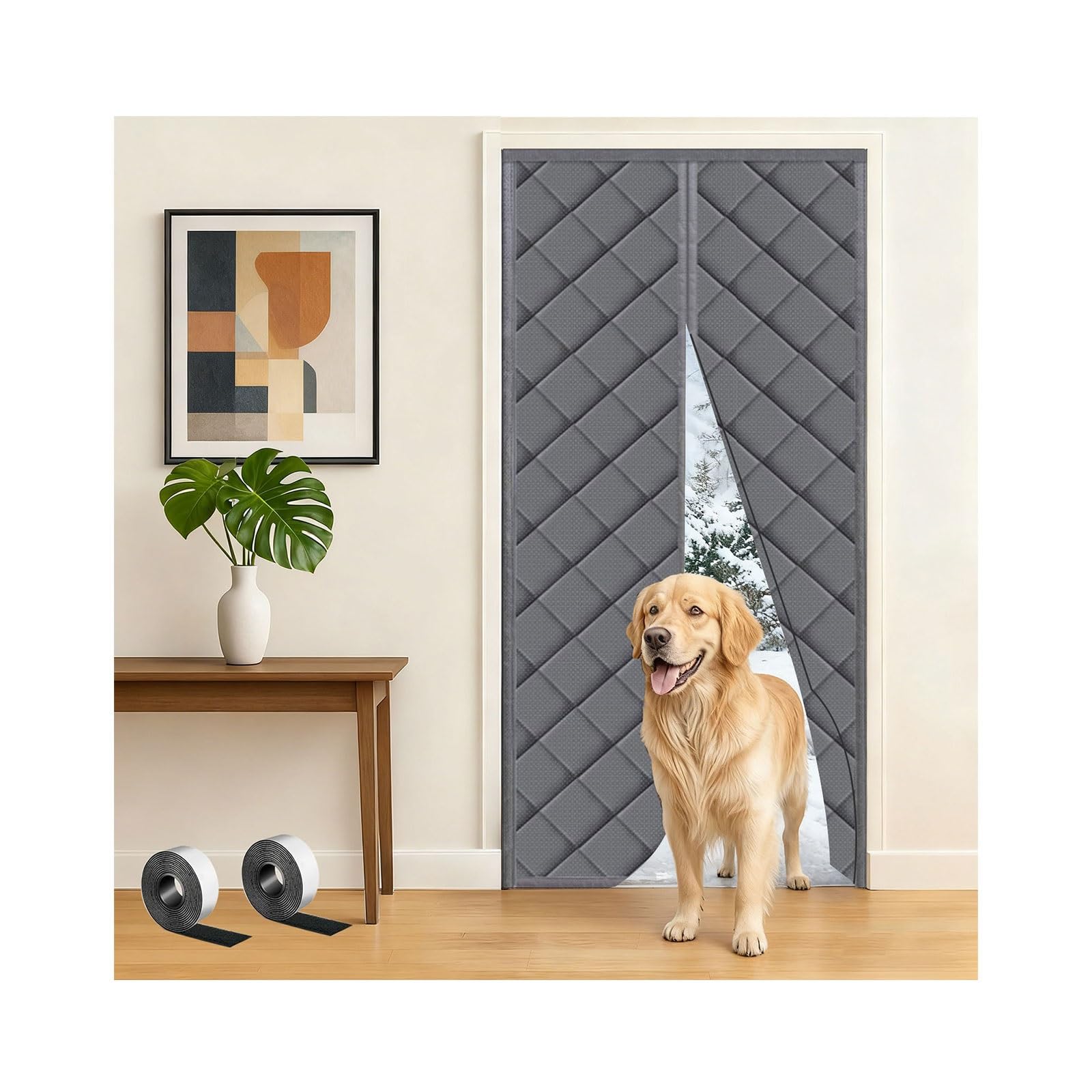 Magnetic Thermal Insulated Door Curtain, Winter Oxford Cloth Waterproof Doorway Cover Drape Screen Heavy Duty Soundproof Sheet Privacy, for Doorways Entrance Patio Kitchen(Gris,85cm*210cm)