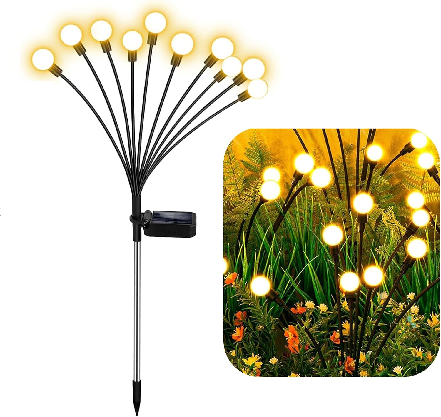 Solar Lights Outdoor, Decorative Animal & Flower Shaped Landscape Lights with Warm/Colorful LED, Auto On/Off Waterproof Solar Powered Decor for Yard Lawn Patio Gift Idea (Warm-Firefly-8pack)