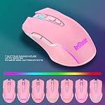 RedThunder K10 Clavier et Souris de Jeu Sans Fil, Rétroéclairé RGB Batterie Rechargeable 3800mAh, Clavier Anti-fantôme + Souris 7D 3200DPI pour Joueur PC (Rose)