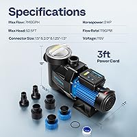 Vista 8 de VIVOHOME 2.0 HP Powerful Self Primming 7140 GPH Swimming Pool Pump w/Timer for Inground Pool 1.5" & 2.0'' PVC Pipe Fittings 115V Energy Saving