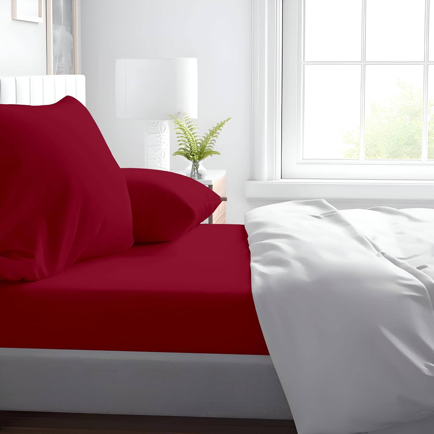  Bed Sheets 4 Piece 100% Egyptian Cotton 600 Thread Count Soft Crisp Cooling Cotton Luxury Hotel Sheets Thick with 16" Inch Deep Pocket Snug Fit Sateen Weave(Burgundy,Twin) thumbnail