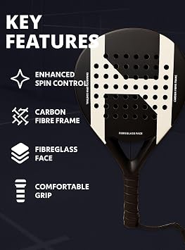 Pro Padel Racket, Case Included. Carbon Fibre frame with Fibre Glass Face for the perfect balance between power and control. Beginner-Advanced. Unisex, Adult, LightWeight.