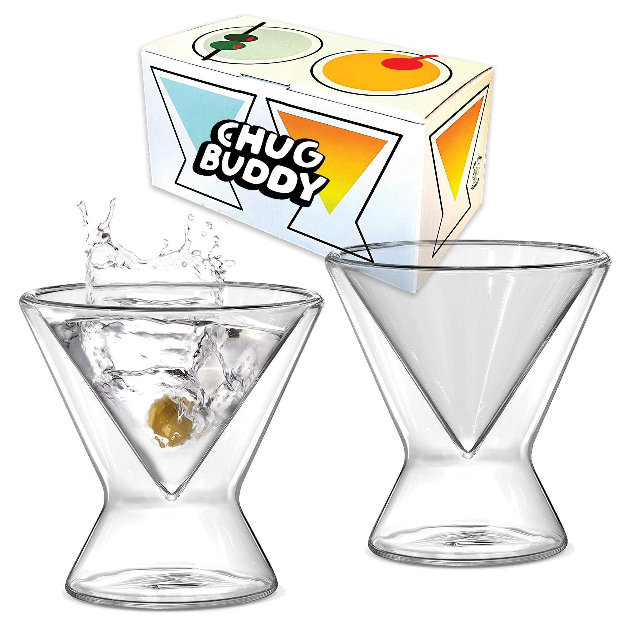 Chug Buddy - Double-Walled Martini Glasses Set of 2 (6.5 oz) - Stemless Martini Glasses, Insulated Martini Glass For Chilled Drinks, Lead-Free, Durable, Ideal Gift For Men & Bar Enthusiasts