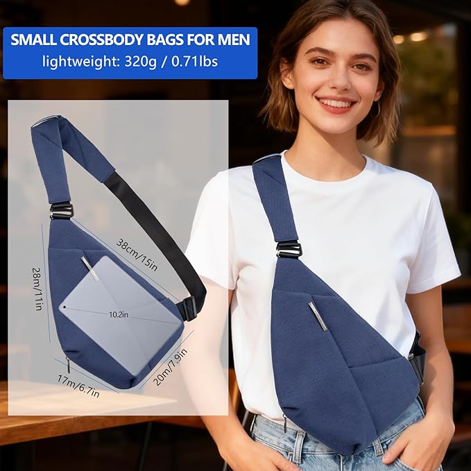 Bolso cruzado para hombre, mochila ligera azul marino miniatura 3