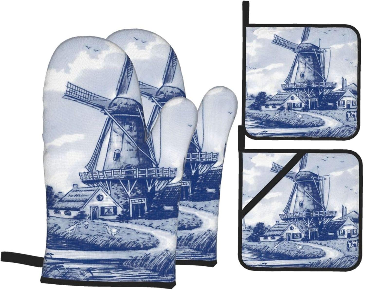 4pcs Oven Mitts and Pot Holders Set,Heat Resistant Oven Glove,Heat Resistant Pot Holders,for Cooking Baking BBQ Kitchen Sets (Style 1)