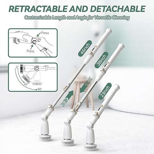 Miniatura 2 de DIAFIELD Limpiador eléctrico giratorio, cepillo de limpieza inalámbrico con 8 cabezales de cepillo reemplazables y mango de extensión desmontable y