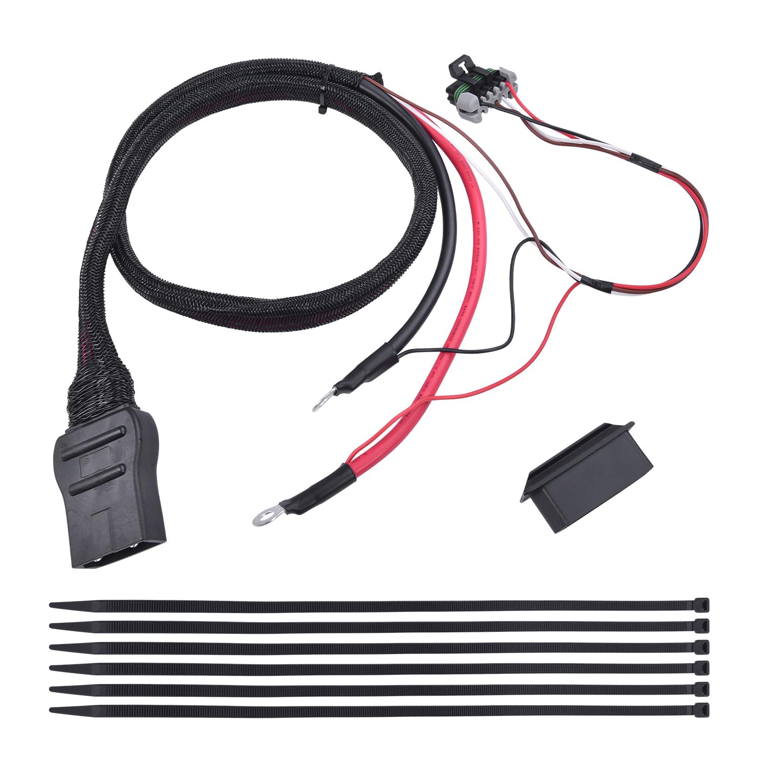 Farpida 48808 4 PIN Salt Spreader Power Cable, fits for Fisher/Western/SNOWEX, 48808 4 Pin Cable Assembly, Replace 48808 Salt Spreader Power Ground Cable with Dust Cover/6×Tie Wraps