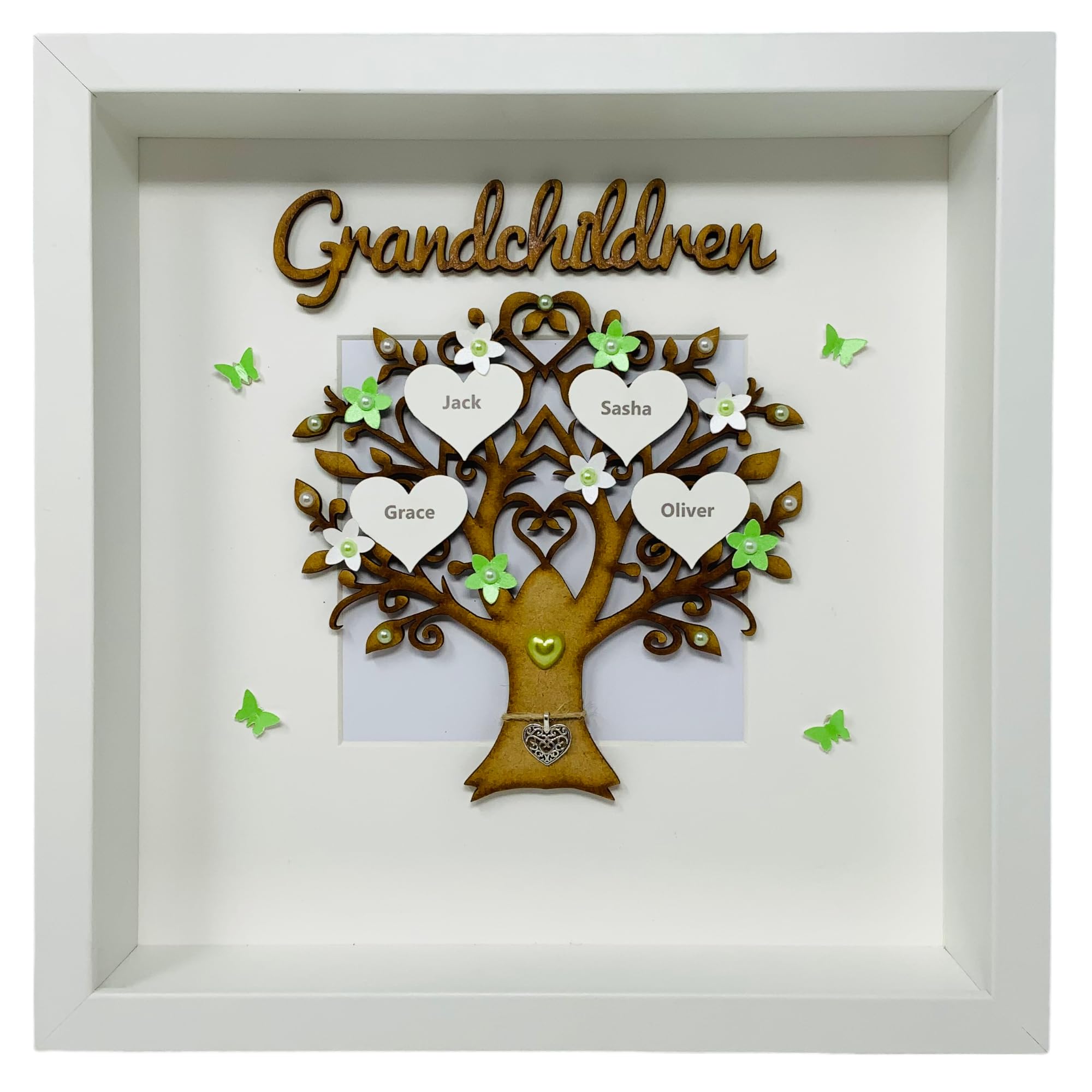 Personalised Grandchildren Family Tree 3D Box Picture Frame - 12 Colours To Choose - Up To 14 Names - Classic (Green) โ image 1