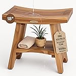 EcoDecors Teak Shower Bench with Shelf 18, 300 lb Capacity - Fully Assembled Waterproof Wood Spa Seating for Adults - Compact Fit for Small Bathrooms & Walk-in Showers - Slip-Resistant Feet