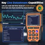 Bluetooth OBD2 Scanner avec testeur de batterie & Surveillance & Essai de durée de vie - Soutien Vérification de l'information diagnostique de voiture sur iPhone & Android, 2.8 de pouce HD Grand écran de couleur, TPU protection des cas, orange