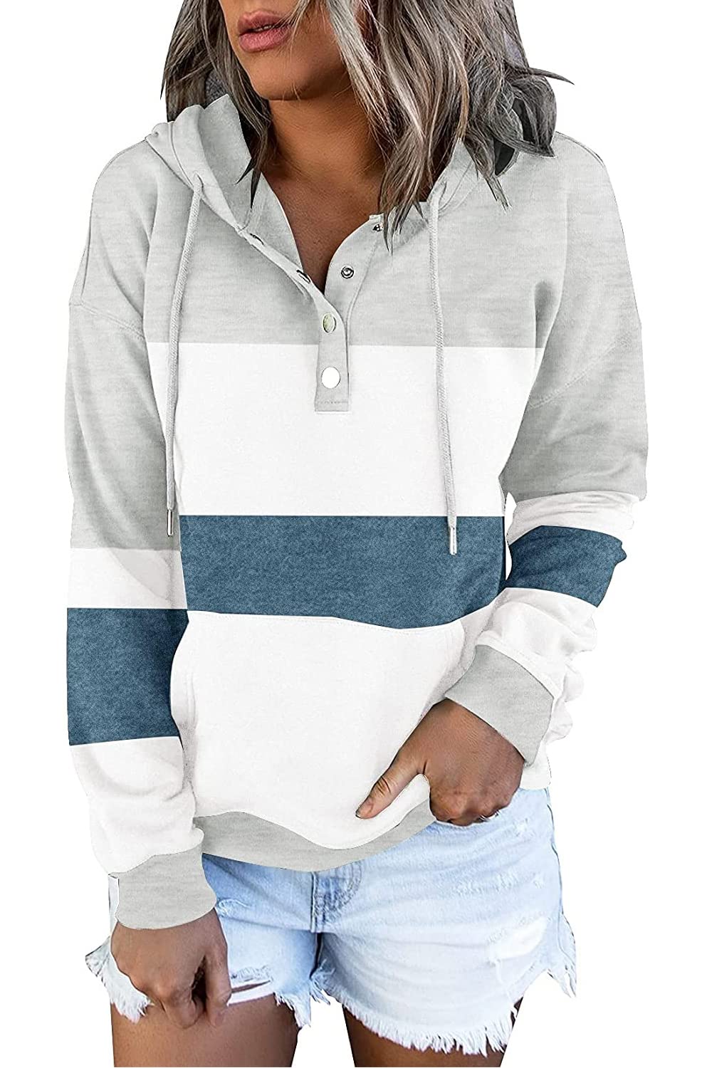 VIEACTIVEWEARHoodie for Women Tie Dye Sweatshirt Button Down Tops Casual Long Sleeve Oversize Pullover