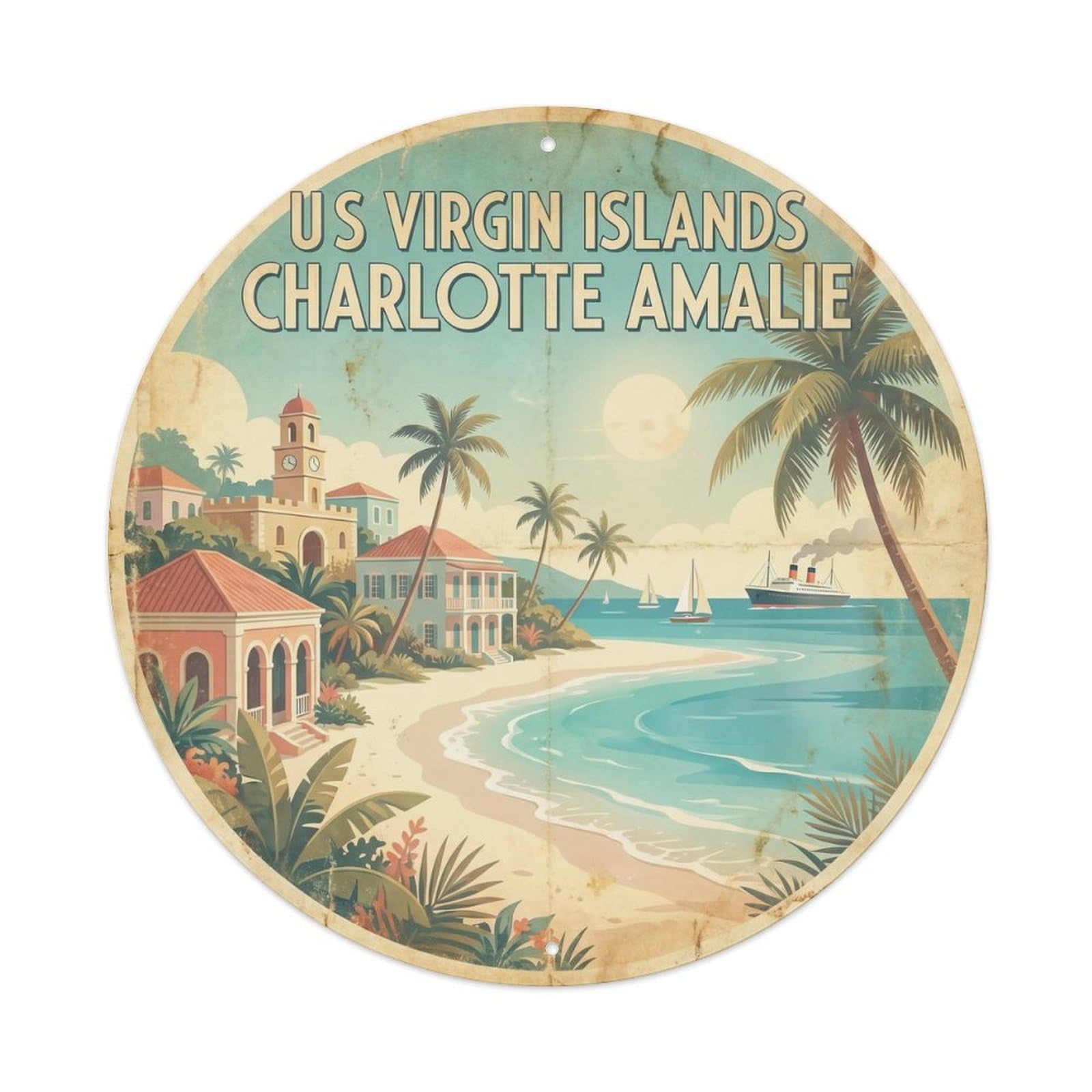 US Virgin Islands Seaside Scenery Heritage Travel Metal Tin Sign