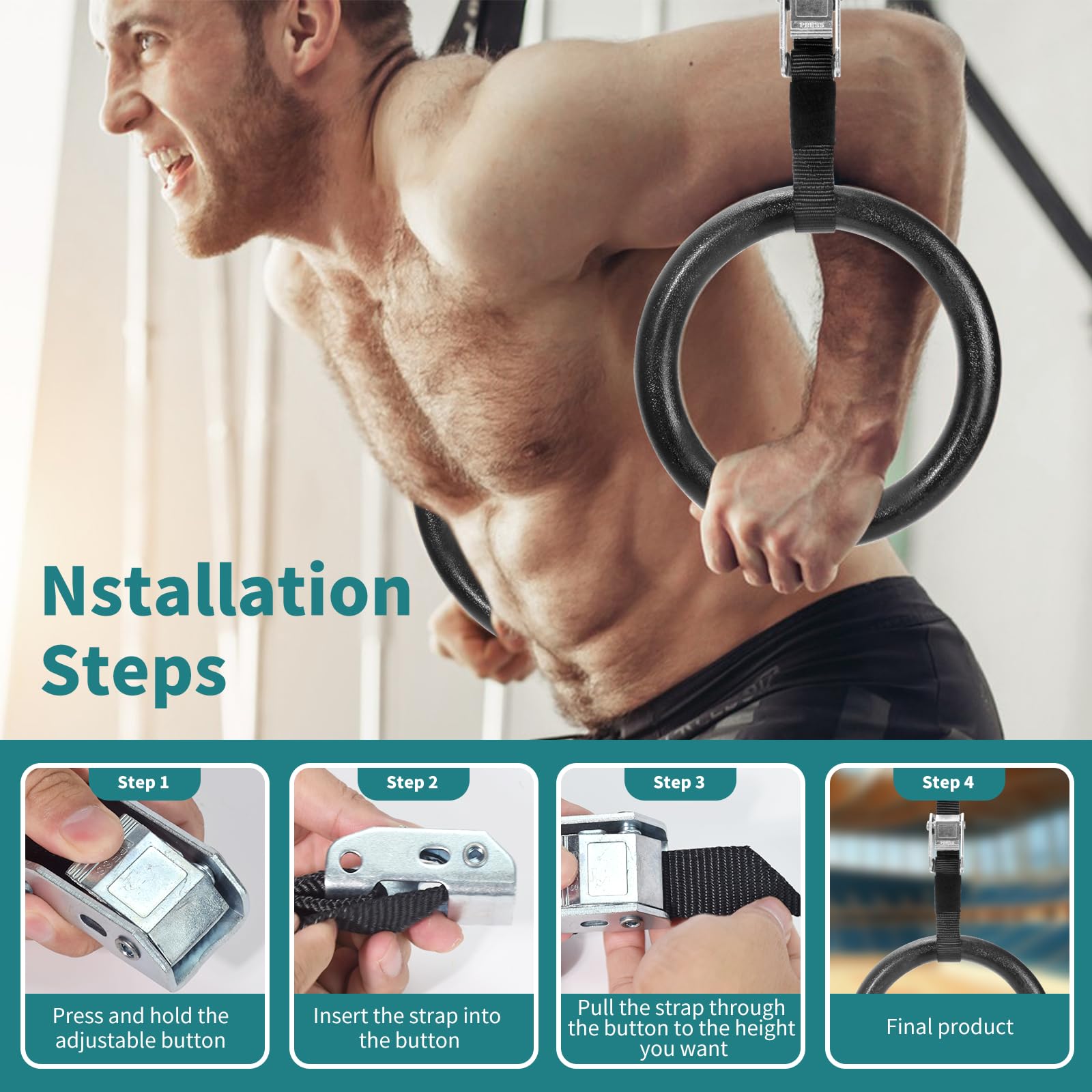 CIMOYBAI ABS-Kunststoff Gymnastikringe aus mit verstellbaren Straps für Calisthenics, Gymnastik, Olympische Ringe Durchmesser 28mm, Cross Fitness Klimmzüge & Krafttraining, Tragfähigkeit 300kg