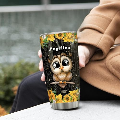 Miniatura 4 de Regalos de búhos, vaso de café personalizado con diseño de búho de girasol de 20 onzas, 30 onzas, vasos aislados de acero inoxidable, taza de viaje