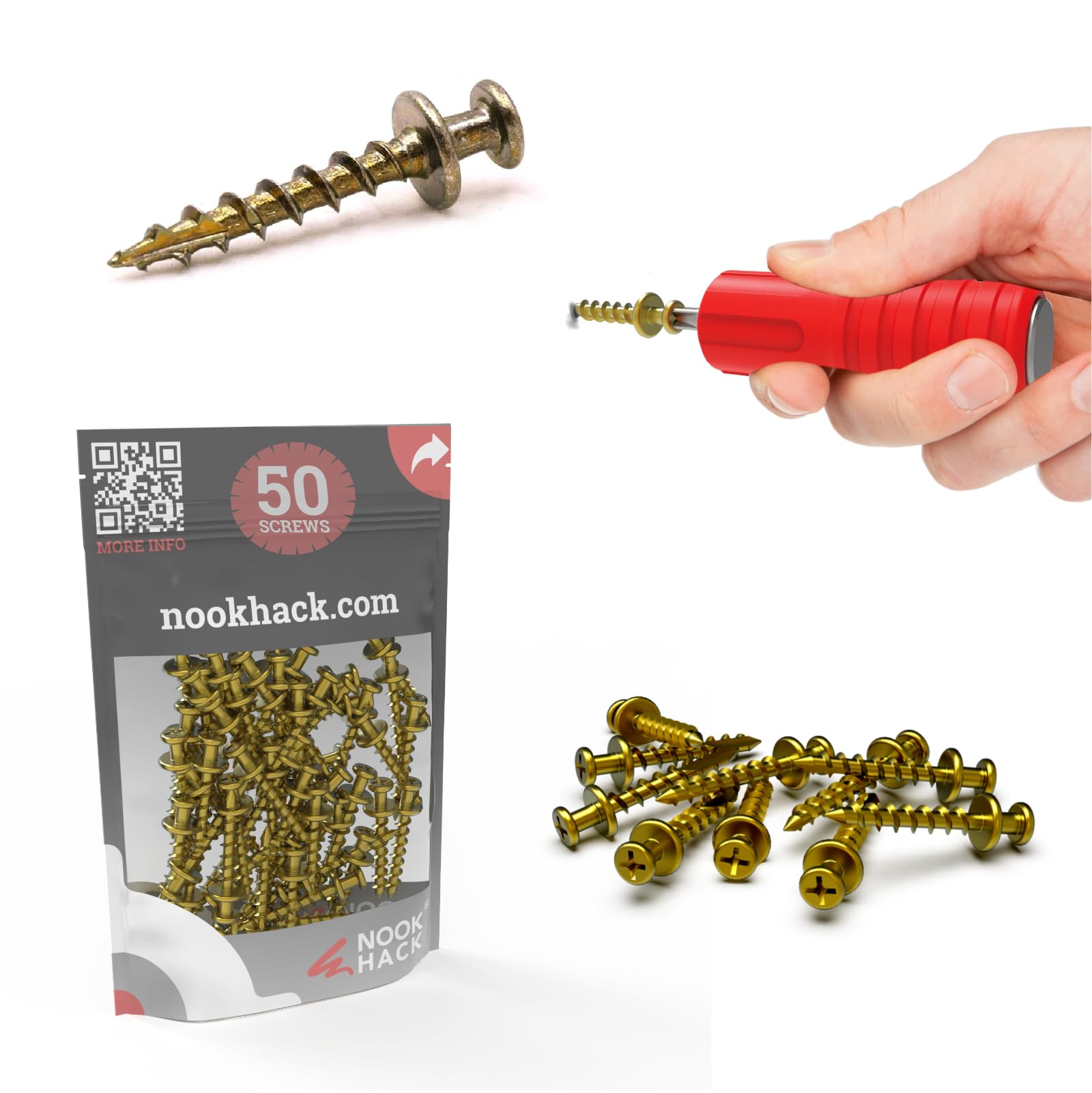 50 pcs - Nook Hack Picture Hanging Screws | Simple - No Drilling Required Picture Hanging Screws