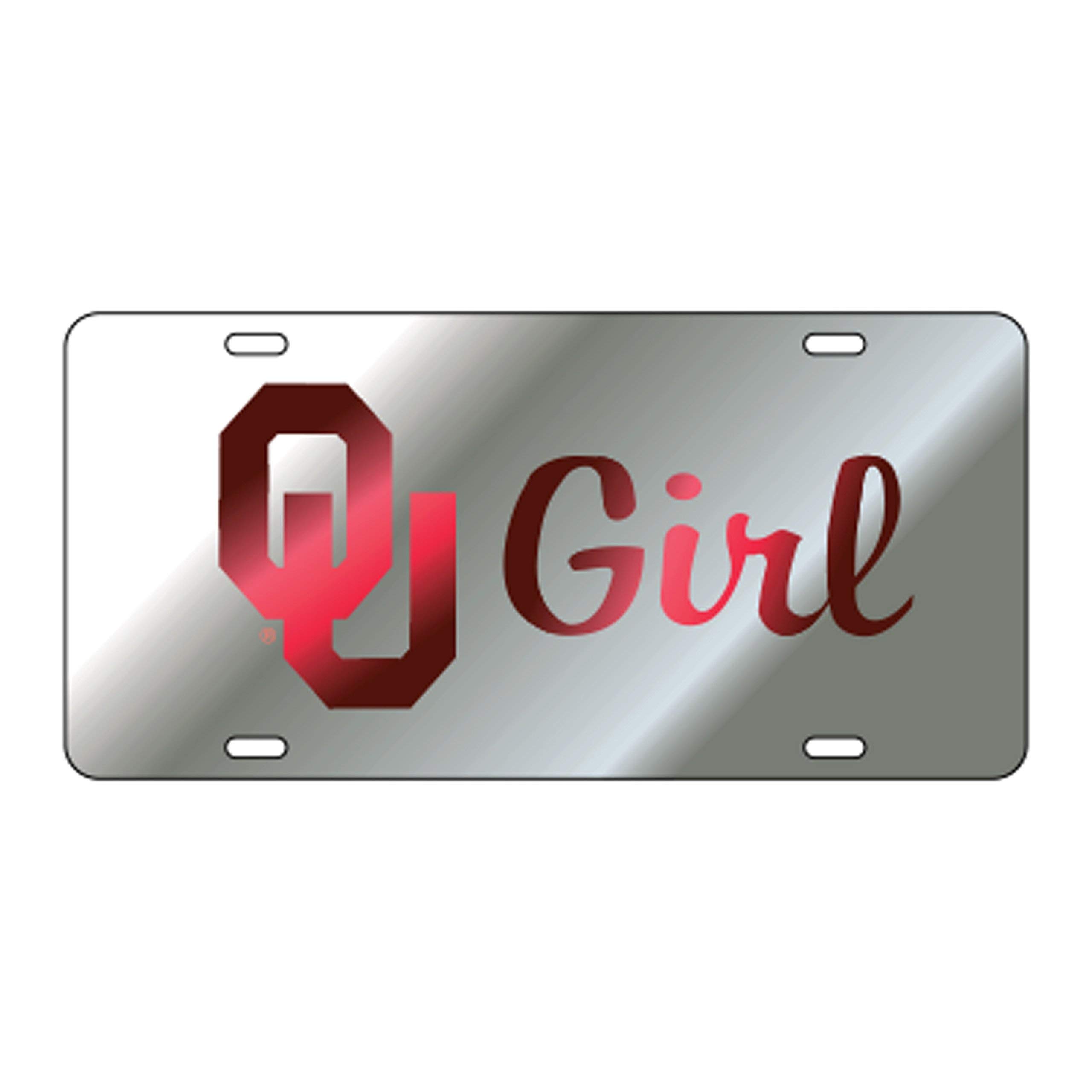 Oklahoma Sooners Laser Cut Inlaid Mirrored Silver Plate w/Red OU Girl
