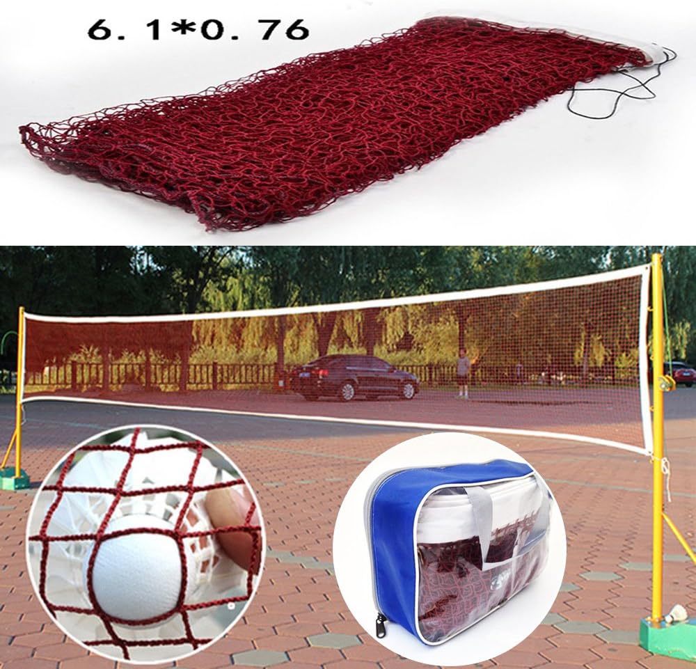 FuWinet Badminton Net for Training and Match,Professional Training Square Mesh Badminton Court net,Durable Lightweight and Portable 6.1m x 0.79m (Red)
