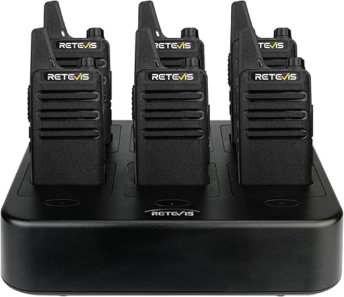 Retevis Walkie Talkies RT22 - Radios bidireccionales recargables manos libres, radio bidireccional (paquete de 6) con cargador multibanda de 6 vías