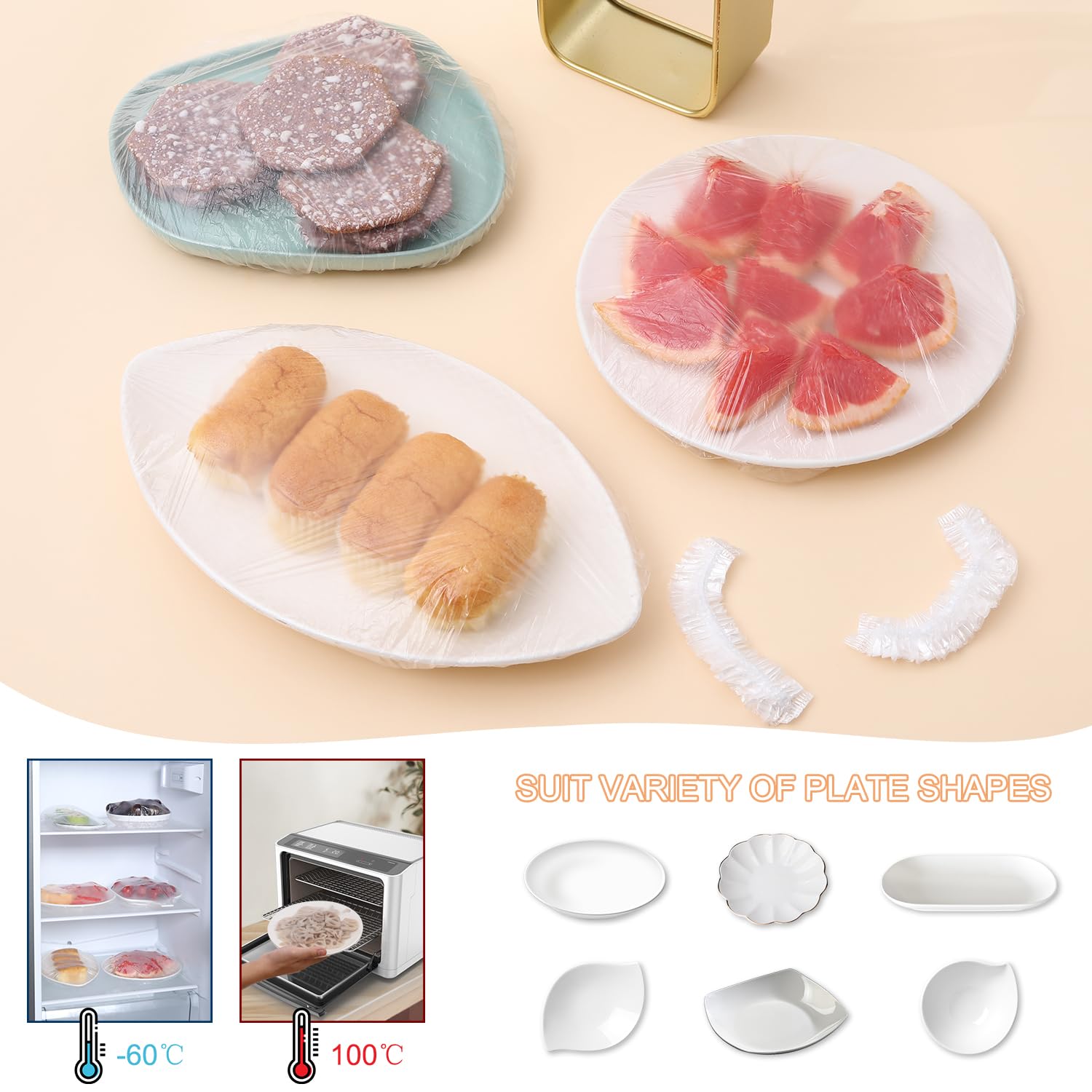 200 Wiederverwendbare Frischhaltefolie mit Gummizug, Fashion Bear Wrap Frischhaltebeutel, Haube Küche, Wiederverwendbare Klebefolie Abdeckhauben für Lebensmittel, Schüssel Abdeckung