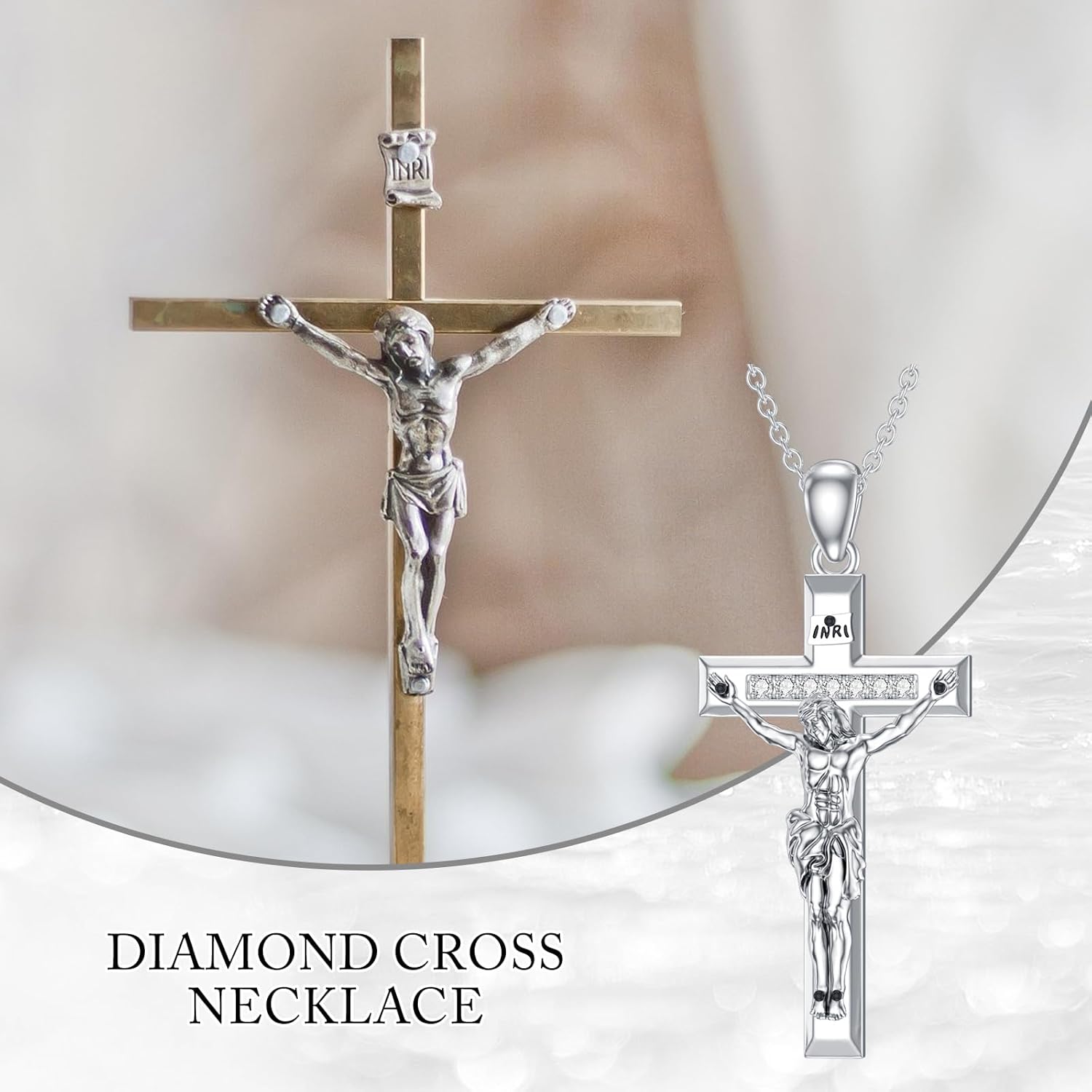Crucifix Cross Necklace 925 Sterling Silver Lab Diamonds Jesus Cross Pendant Religious Jewelry for Women - Image 6