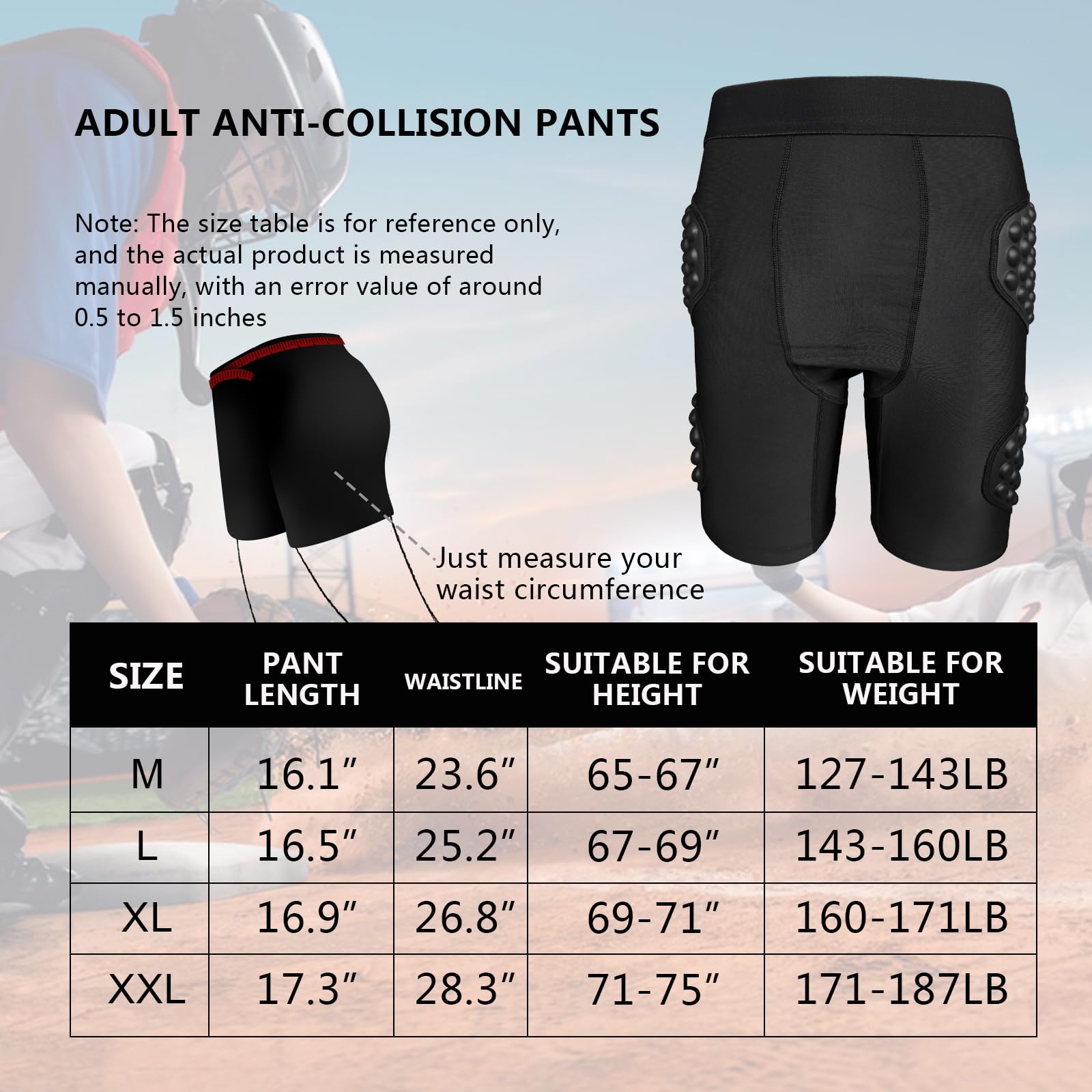 Topeter Pantaloncini imbottiti a compressione per basket, protezione per fianchi/glutei, pantaloni corti per skate, rugby, snowboard