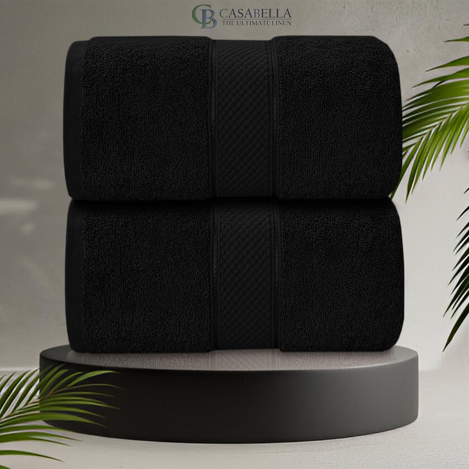 CB CASABELLA 2 Piece Jumbo Bath sheet 100% Combed Cotton Extra Large Bath Towel bale set super Absorbent Soft Black 2 Pack 90X180 CM Bath-sheets for bathroom