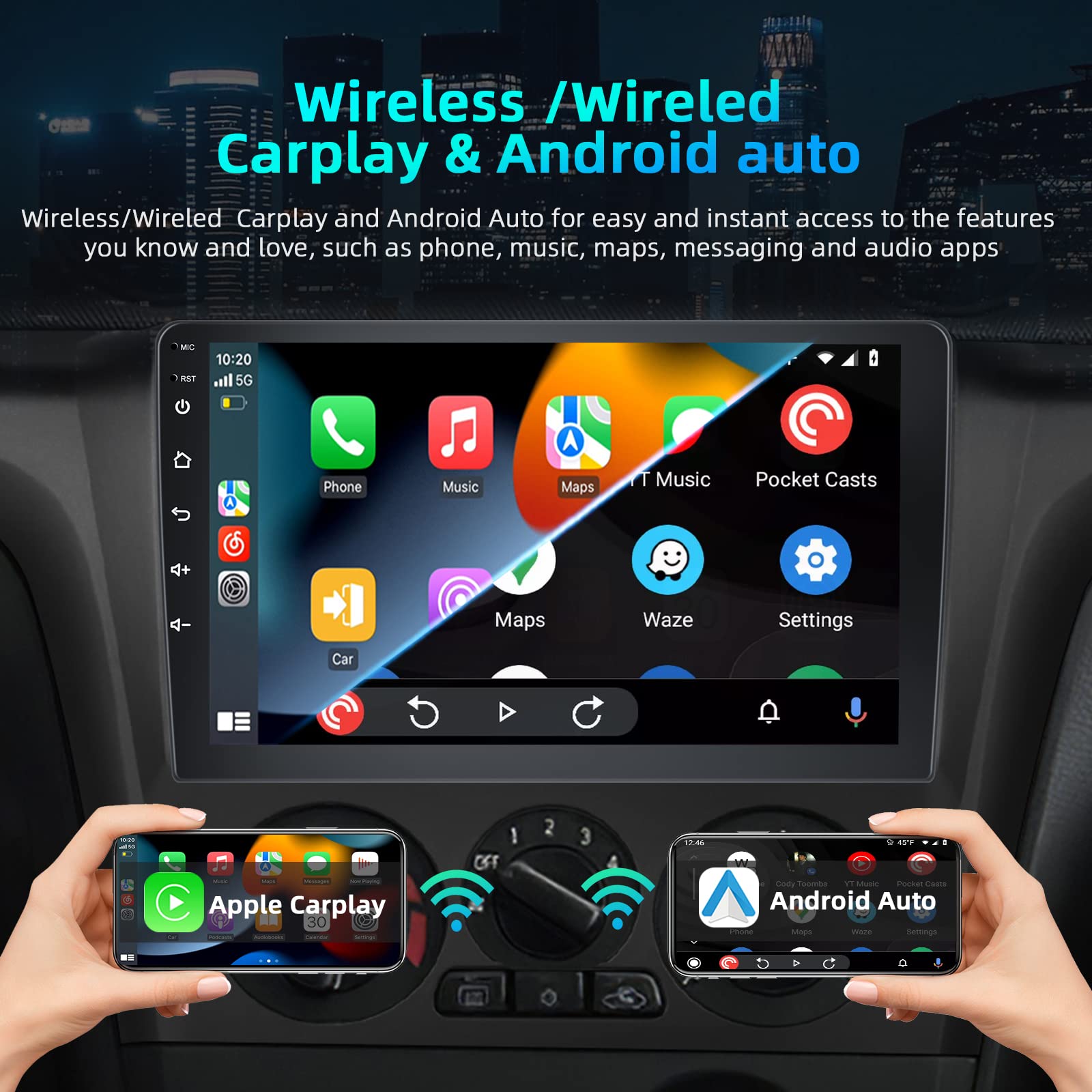 Podofo Autoradio Doppio Din 2 Din con Carplay Android Auto, 2+32G 9 Pollici Android 13 Auto Radio con RDS GPS WiFi Bluetooth Radio FM Telecamera di Retromarcia