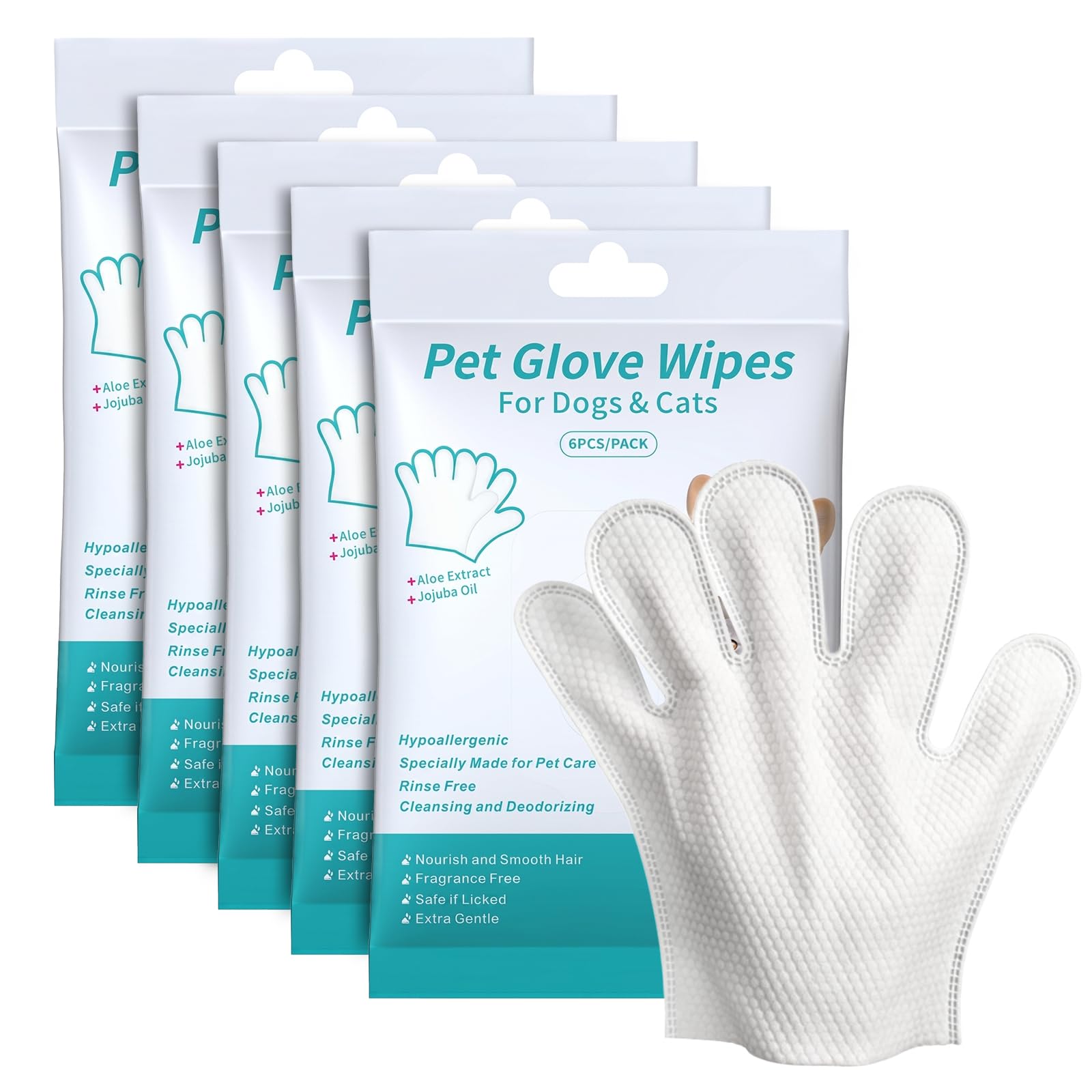 Xivicii 30 Pcs Pet Glove Wipes Dog Cat, Waterless Wash Free Dog Cleaning Gloves for Daily Care and Travelin