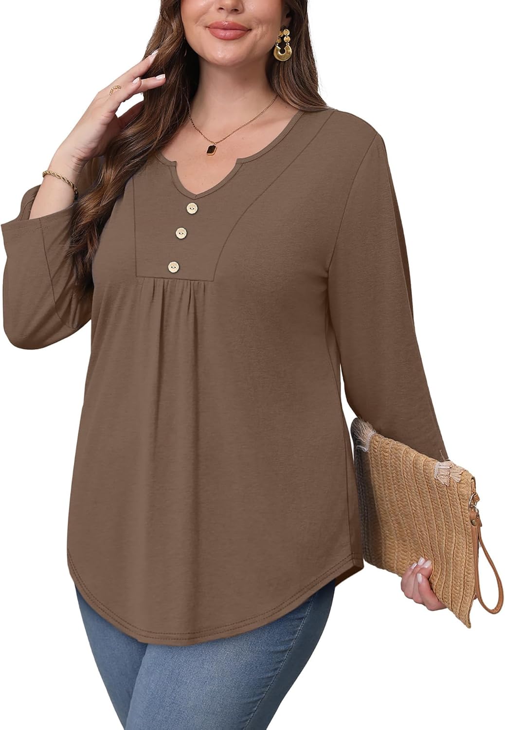WIHOLL Womens Tops Fall Fashion Must Have 3/4 Length Sleeve Shirts Business Casual Outfits Basic Tees - Image 4