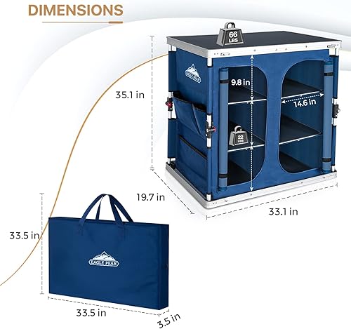 Vista 39 de EAGLE PEAK Mesa de camping plegable para exteriores con organizador grande de almacenamiento de 3 niveles y bolsillos laterales, fácil de instalar