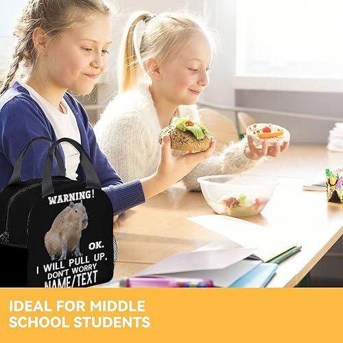 Miniatura 8 de Bolsa de almuerzo reutilizable Capybara personalizada, bolsas de almuerzo con aislamiento medio con correa para el hombro, lonchera divertida para