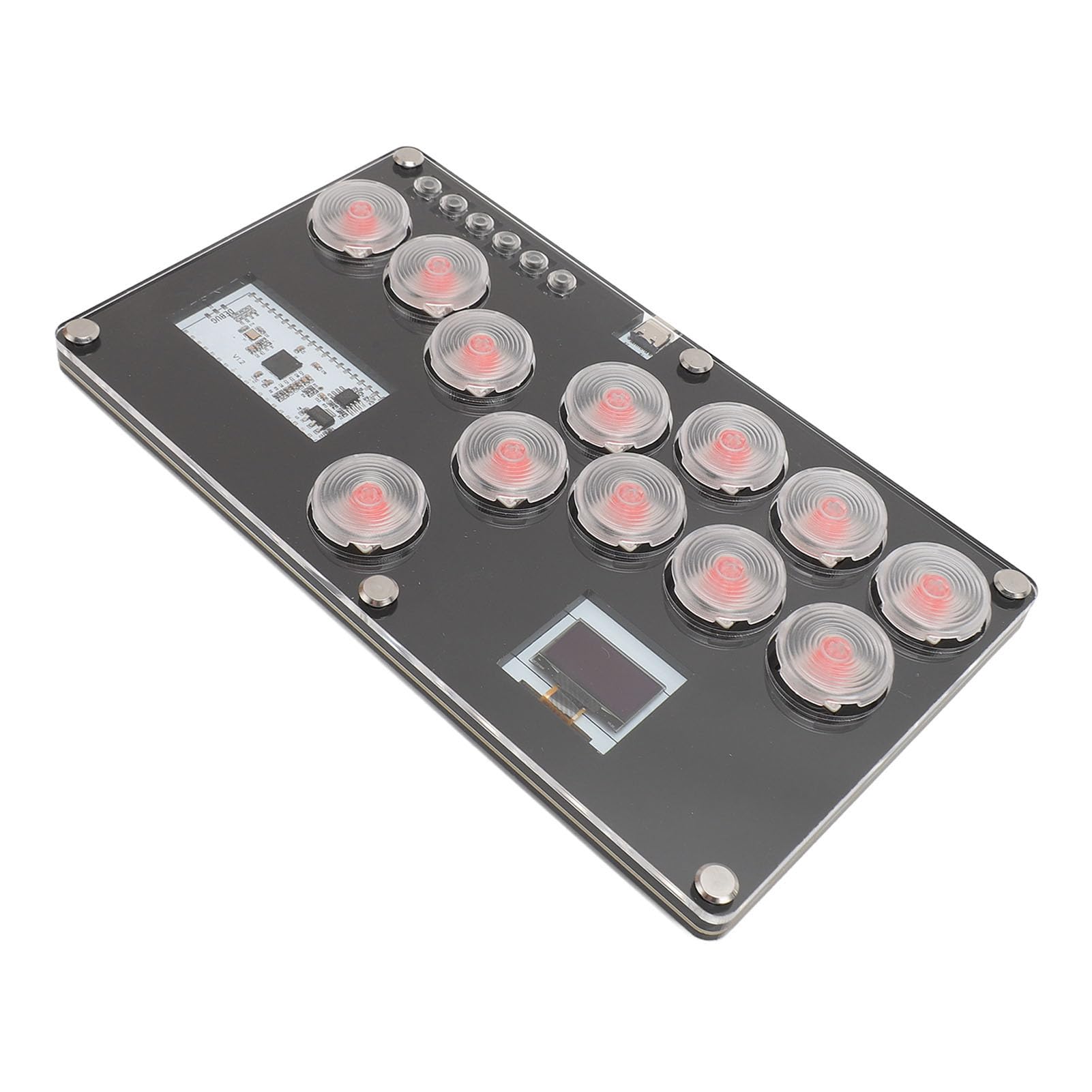 Hidyliu Controller con Tutti i Pulsanti con e RGB Personalizzato per Giochi di Combattimento e PC, Mini Tastiera Sostituibile a Caldo con 12 Tasti e Struttura in Acrilico