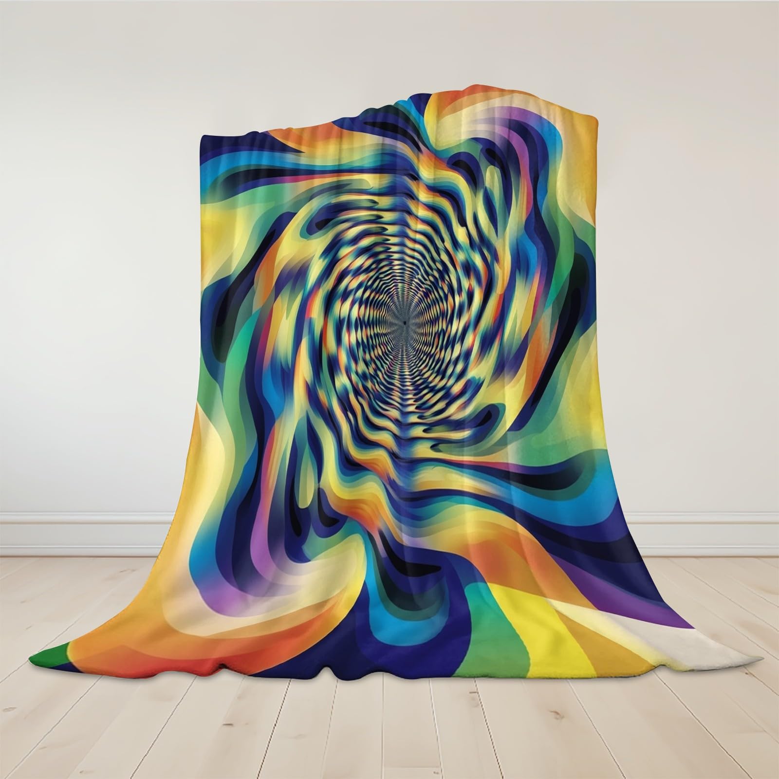 Coperta 220 x 240 cm Schema astratto rotante Plaid Pile Flanella Morbido Caldo Coperta Decorativa per Letto Divano Ufficio Adolescenti e Adulti, giallo