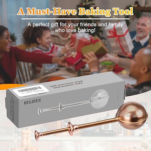 Miniatura 7 de HULISEN Plumero de harina para hornear, operación con una sola mano, agitador de azúcar en polvo de acero inoxidable 304, tamiz de harina para