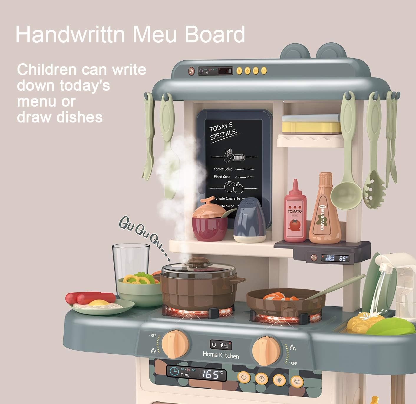 F4GOGO Little Kitchen Play Set, Kids Play Kitchen with Realistic Lights & Sounds, Simulation of Spray, Play Sink with Running Water, Utensils Accessories & Pretend Role Play Toys for Boys Girls : Toys & Games