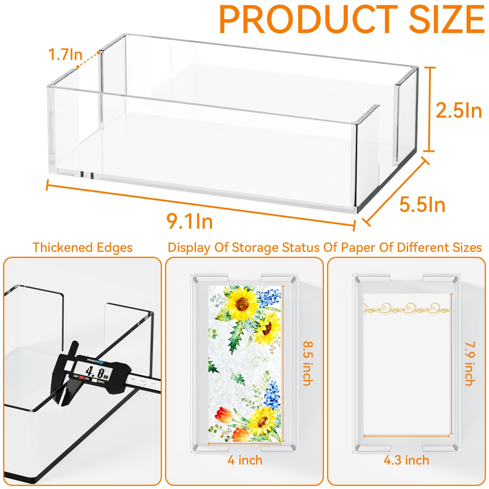 Cq Acrylic Servilleteros transparentes de 9 x 5.5 pulgadas para cocina, cesta de toallas de invitados, soporte para toallas de papel en transparente, soporte para servilletas de cóctel y invitados