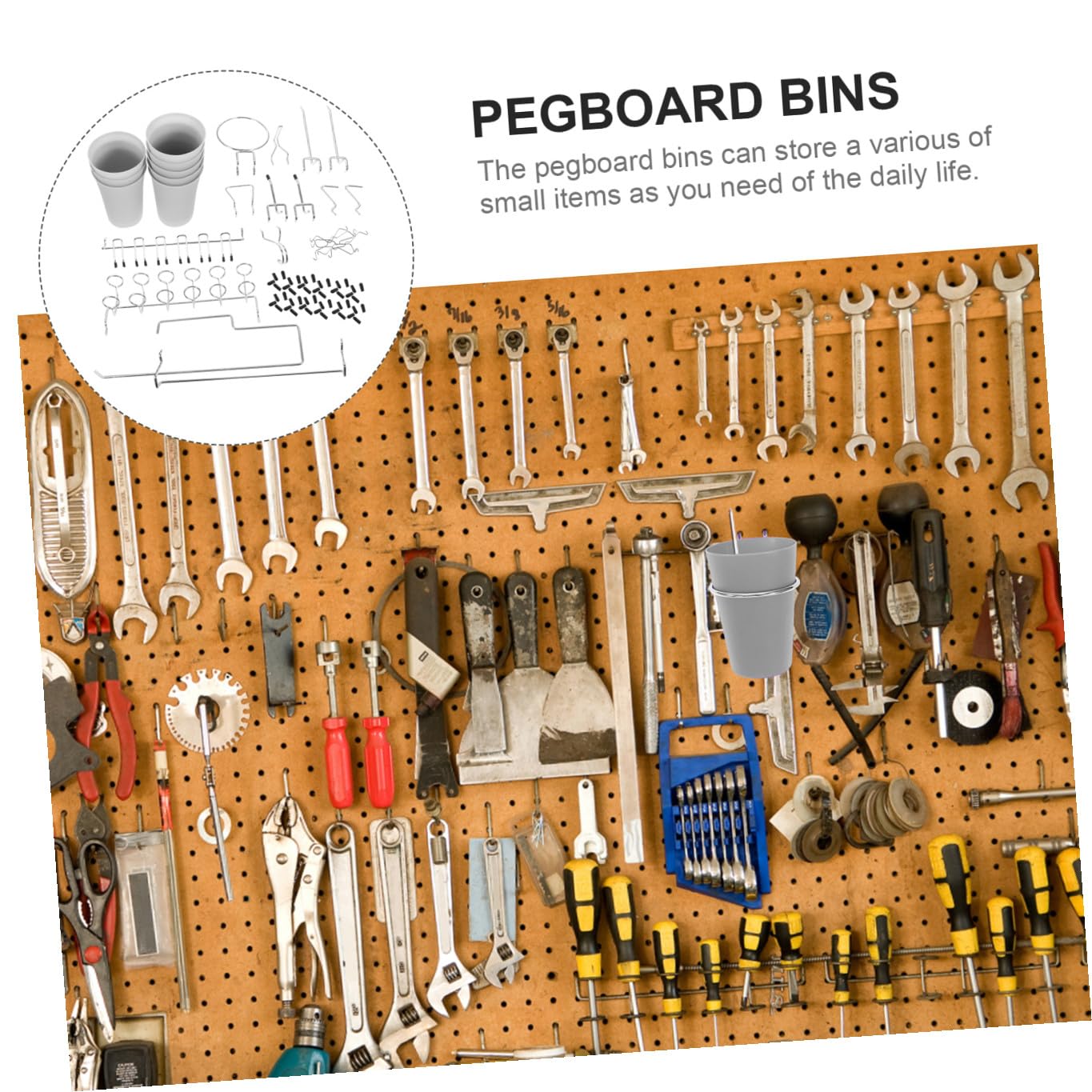 Cabilock Set di Ganci per Pannelli Forati in Acciaio Inox, 170 Pezzi | Argento, Forme Arrotondate Assortite, per Garage e Negozi, Accessori per Organizer da Parete Forata