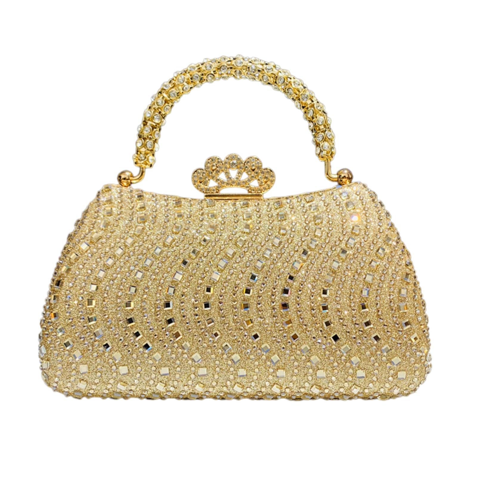 Borsa Clutch di Frizione Serale Incrustata con Maniglia Lo, A Catena Rimovibile per Feste Formali Banchetto Nozze-Champagne