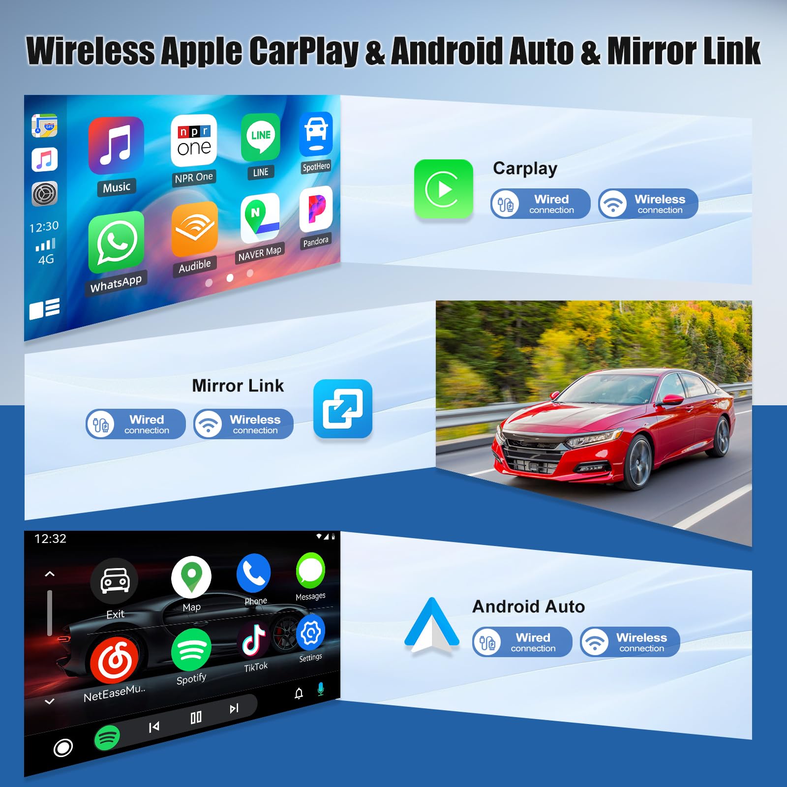 Podofo Autoradio Per Oto Con Wireless Apple Carplay Android Auto, Autoradio Portatile Da 5,5