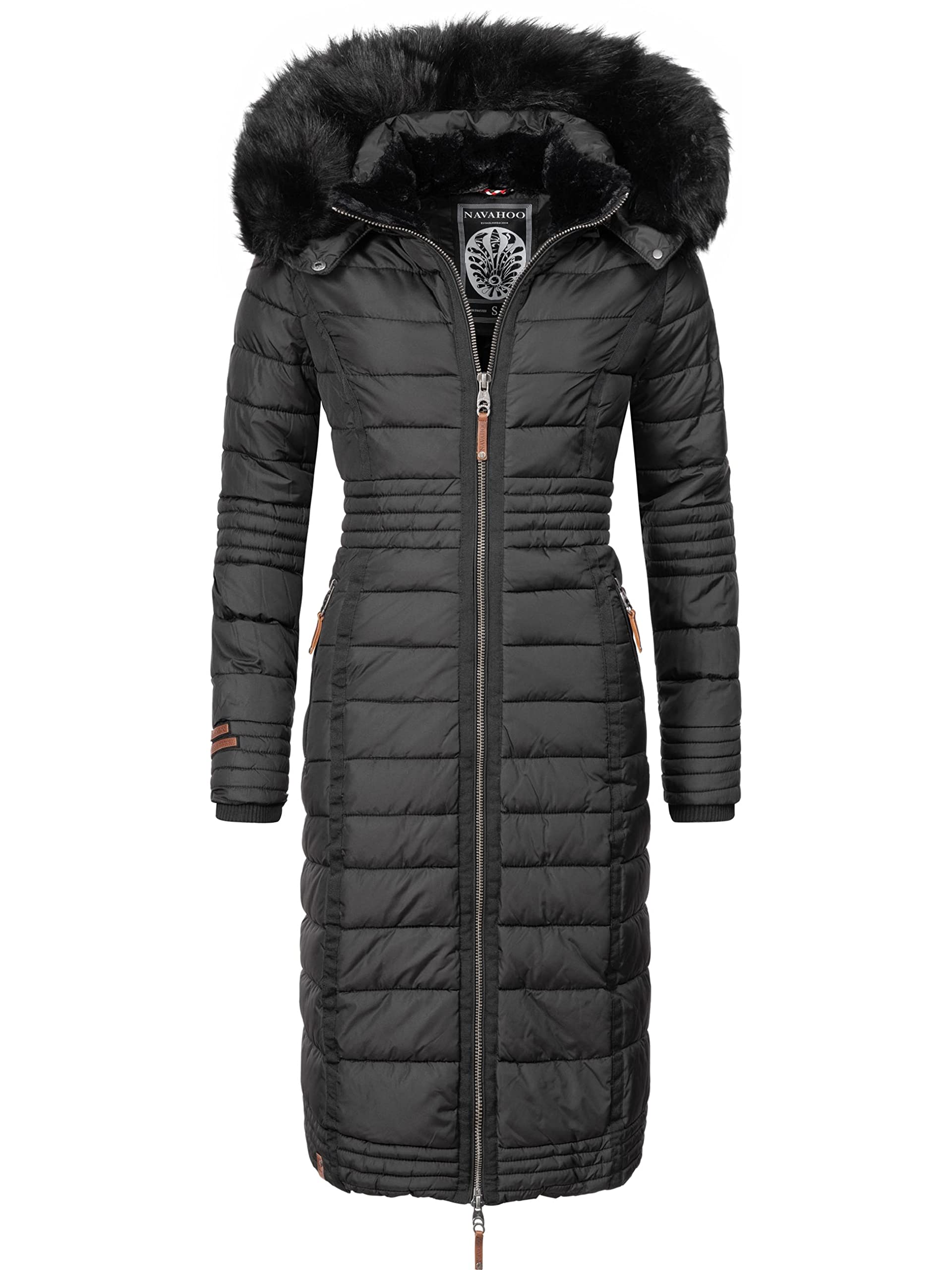 Navahoo Women's Black Umay Winter Coat, Warm Quilted Coat, Long, With Hood, Xs–Xxl, M