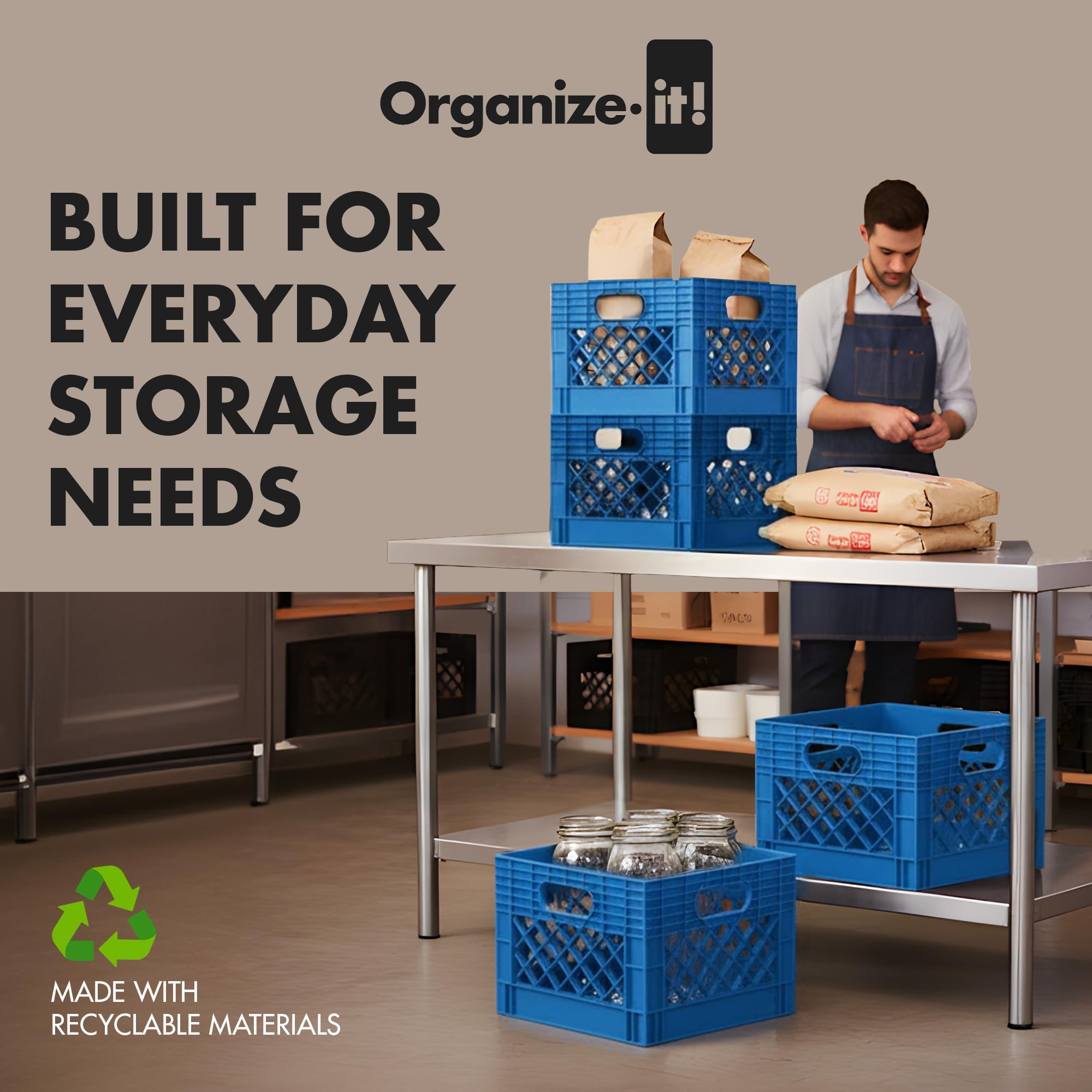 Organize-It! Authentic Milk Crate, 4 Pack - Heavy-Duty Storage