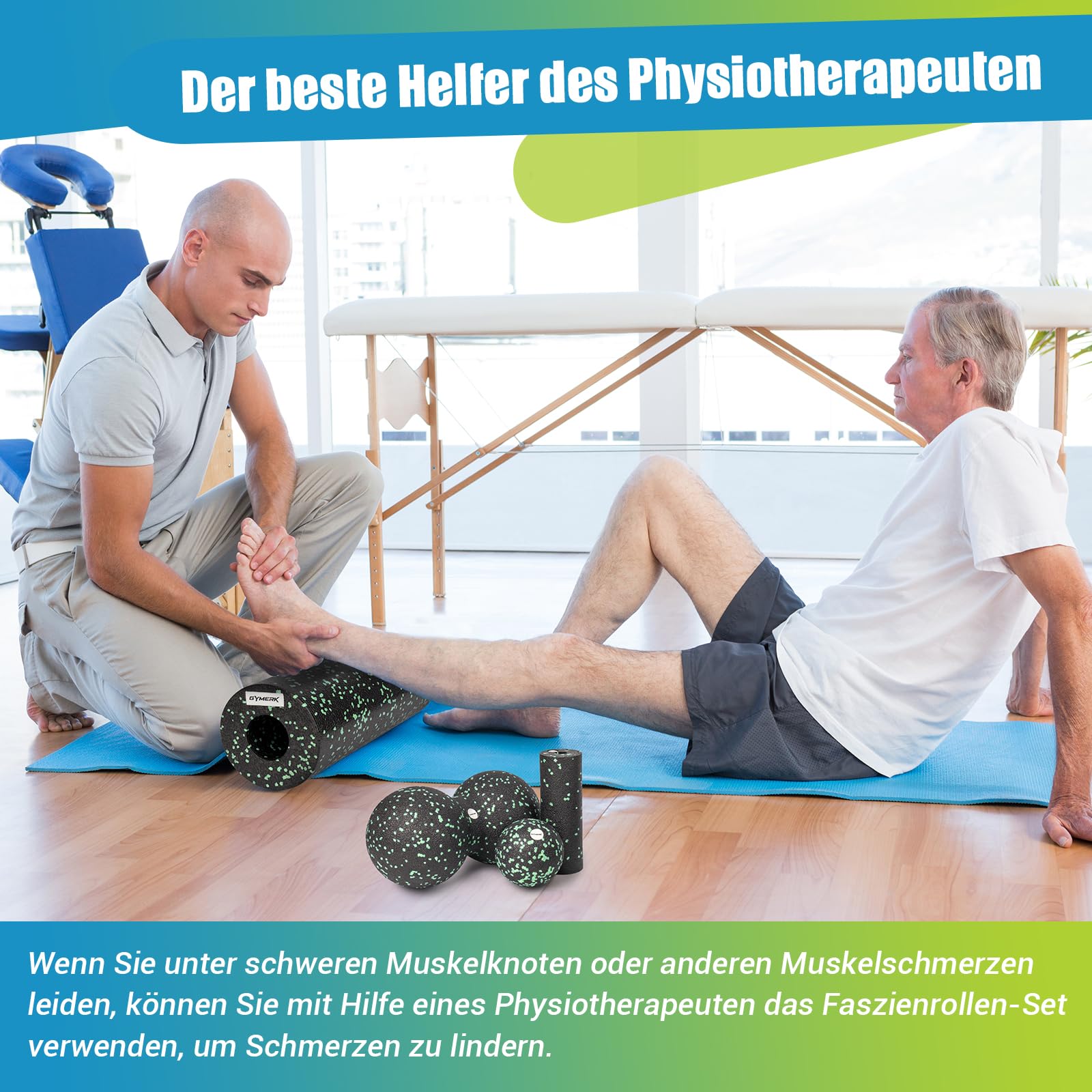 Gymerk Faszienroller Set mit Großer Duoball, Faszienball und faszienrolle klein, Faszien Set für Rücken Wirbelsäule Bein Dehnungen und Faszientraining, mit Training Posters