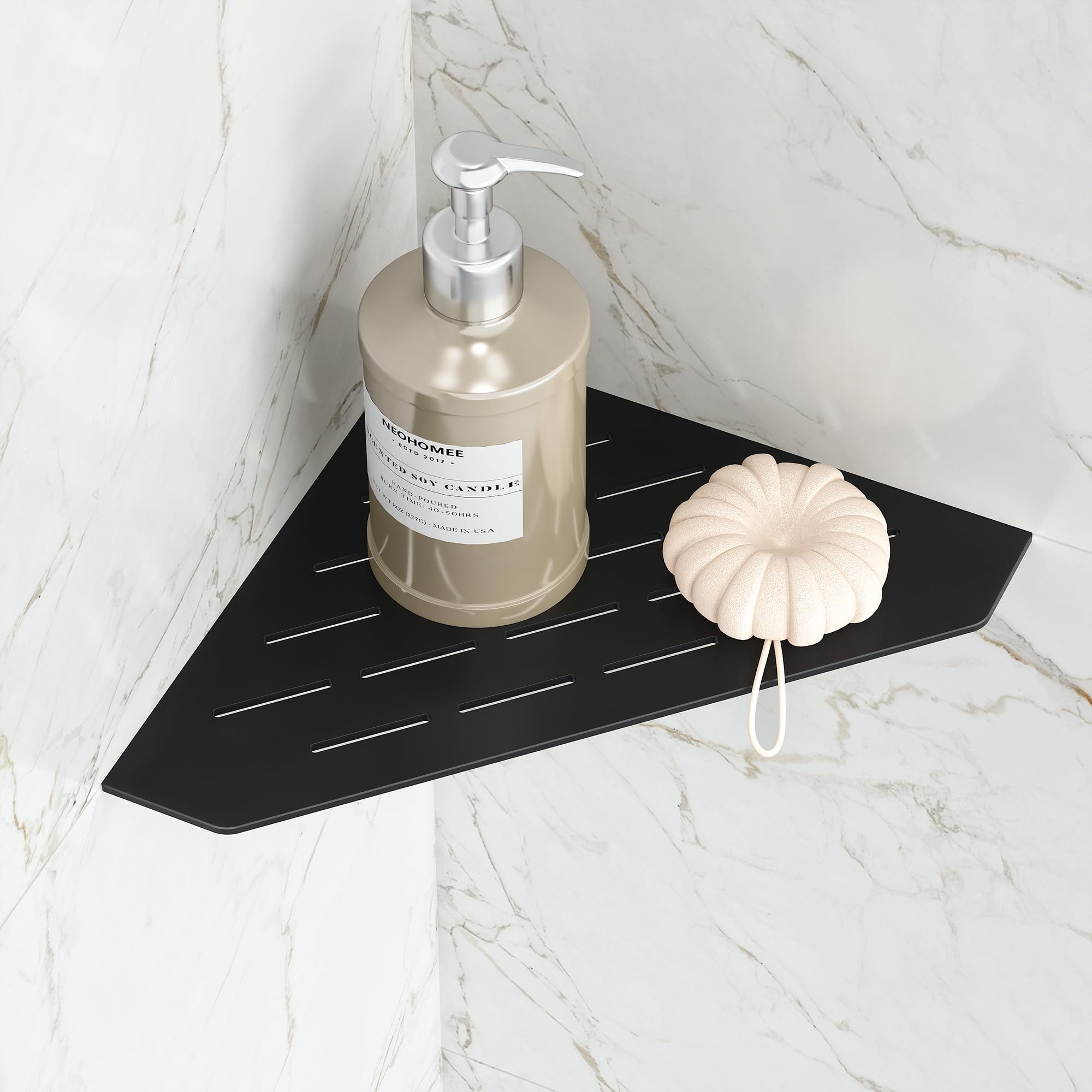 Étagère d'angle de douche en acier inoxydable 304 noir mat au design épuré 3 mm