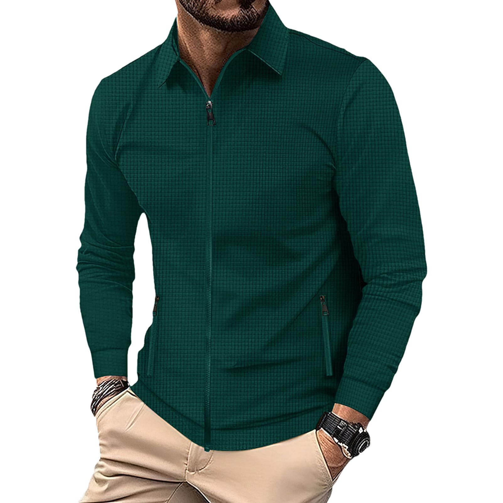 Hombre Chándales Waffle Manga Larga Cremallera Completa Chaqueta & Pantalón Juego de 2 Piezas para Casual Deporte Trabajo