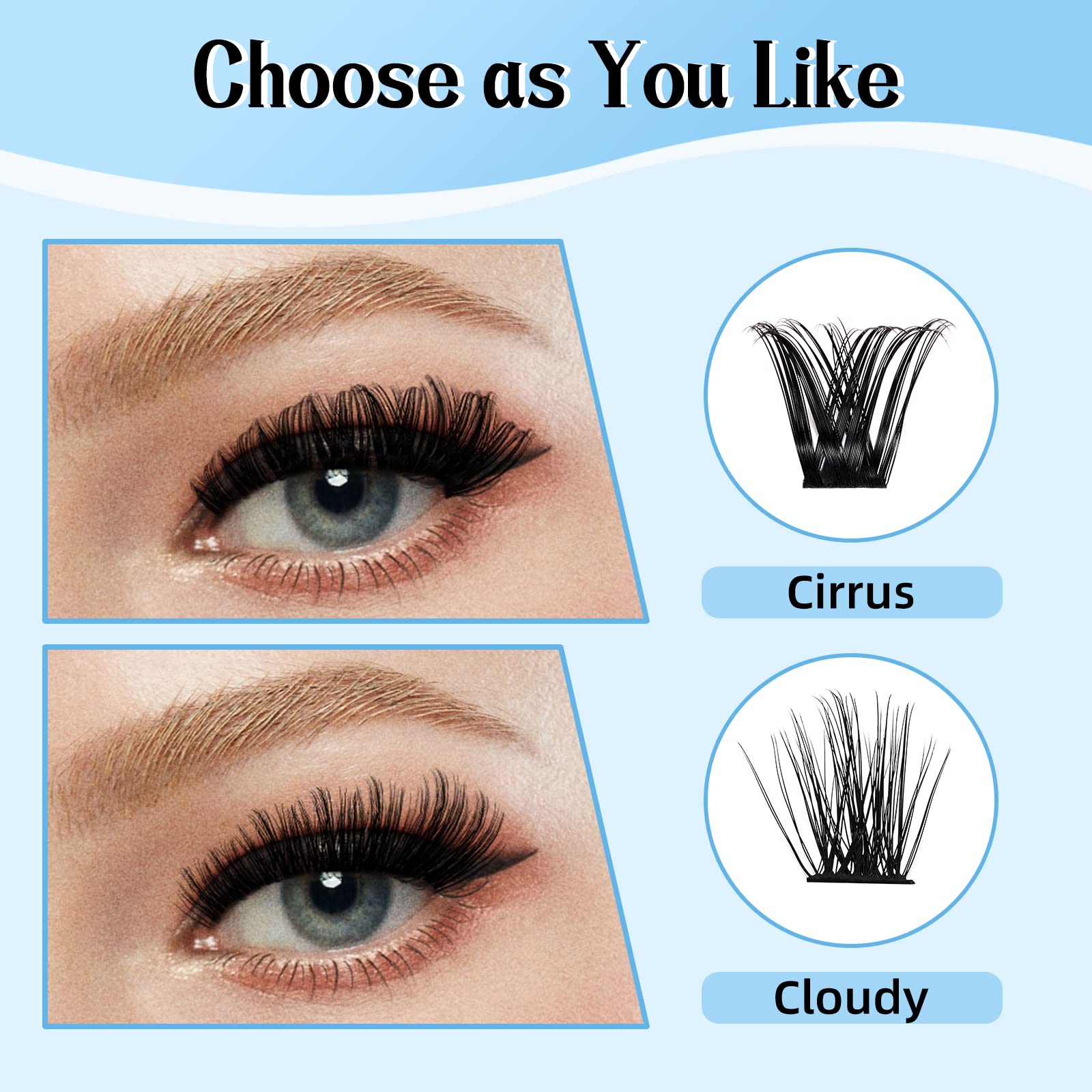 KevKev DIY Lash Extension Kit 84 Pcs Cluster Lashes with Lash Bond and Seal 5 ml Lash Glue Remover Overnighter Seal and Lash Applicator for DIY Eyelash Extension(Cloudy Kit,D-8-16mix)