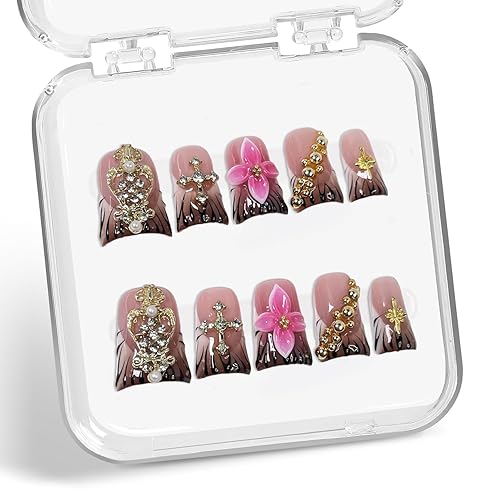 Flower Handmade Press on Nails Short Duck Fake Nails 3D
