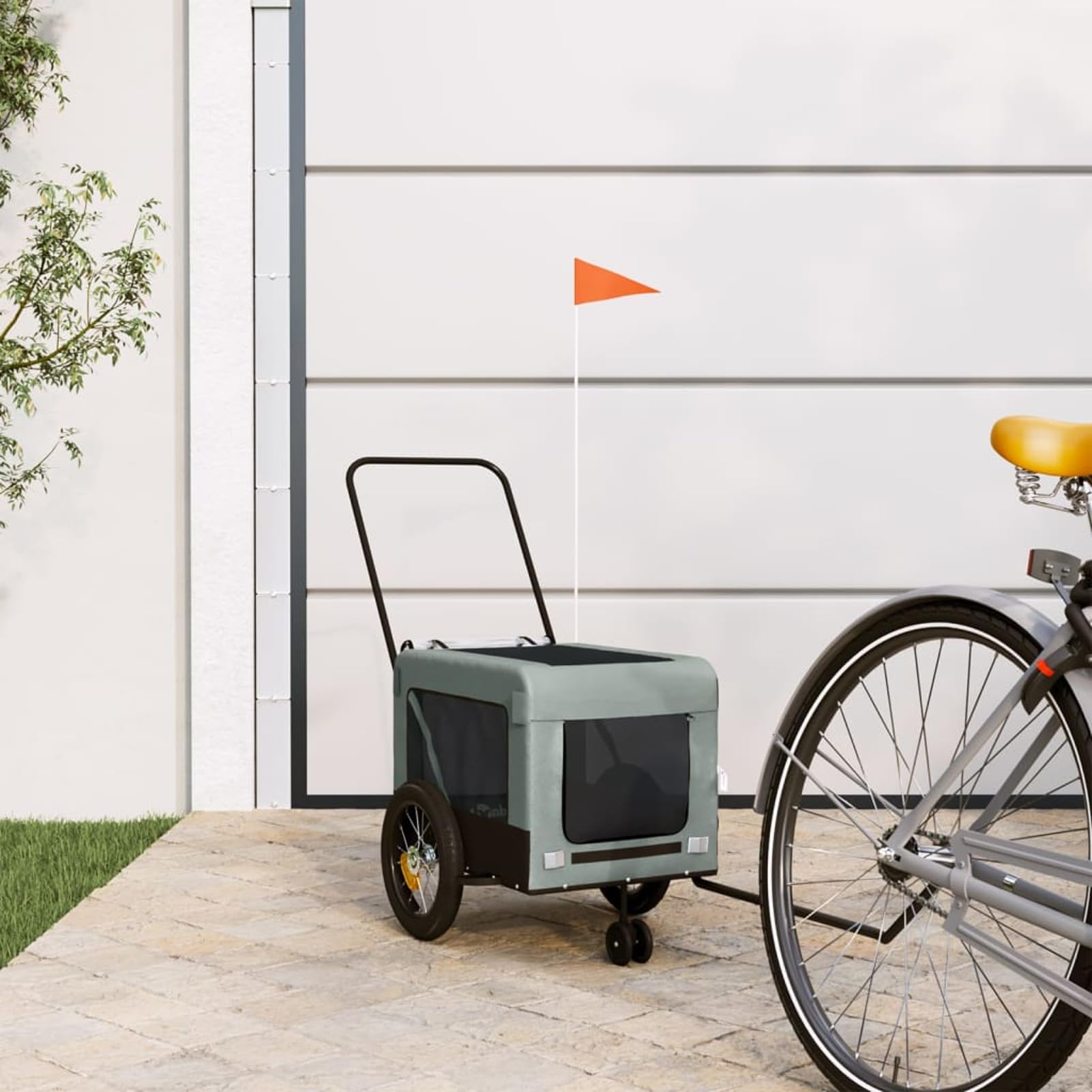 Gecheer Rimorchio da Bici per Animali Grigio e Nero Oxford e Ferro