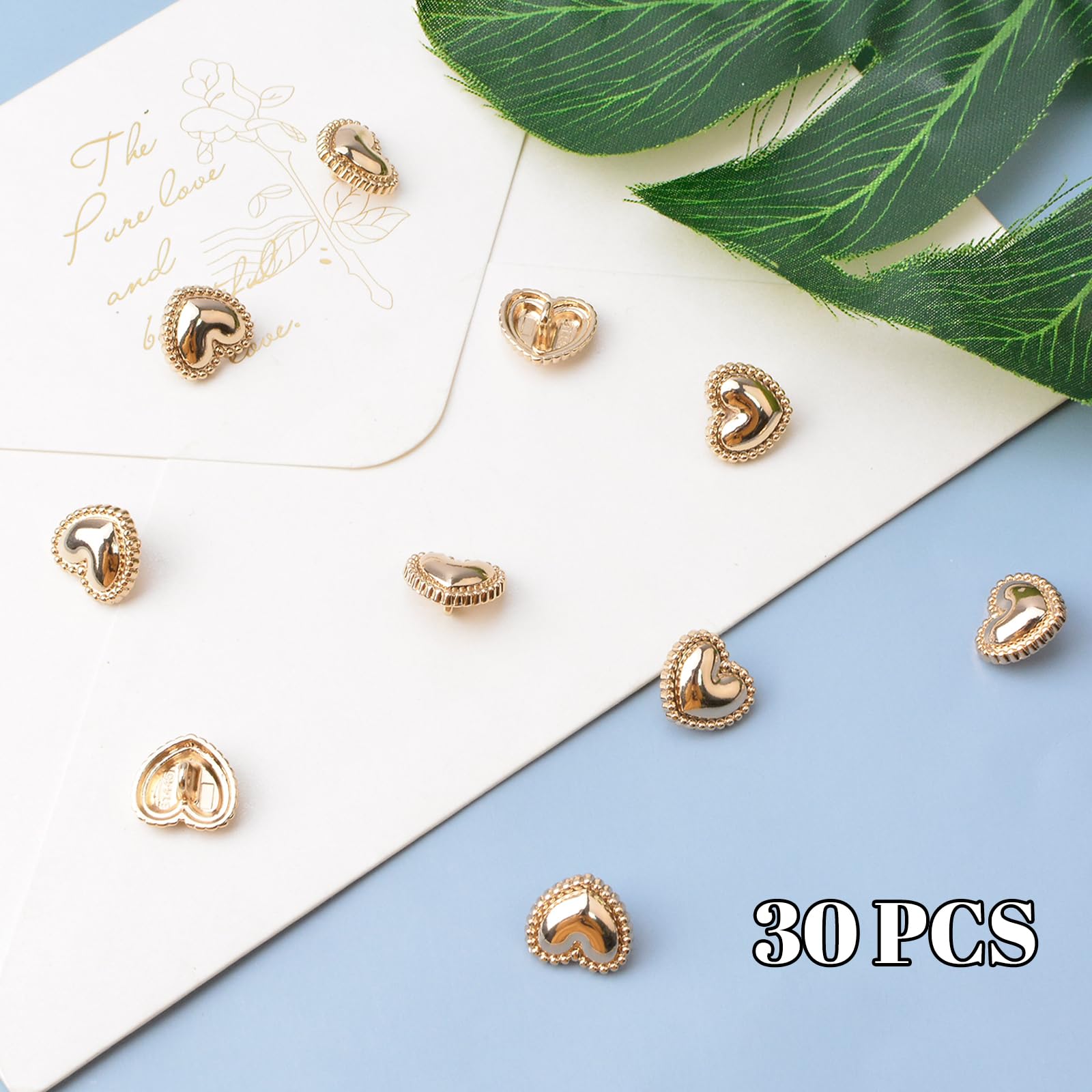 URROMA 30 Pcs Gold Heart Alloy Sewing Buttons, 15mm - Image 4