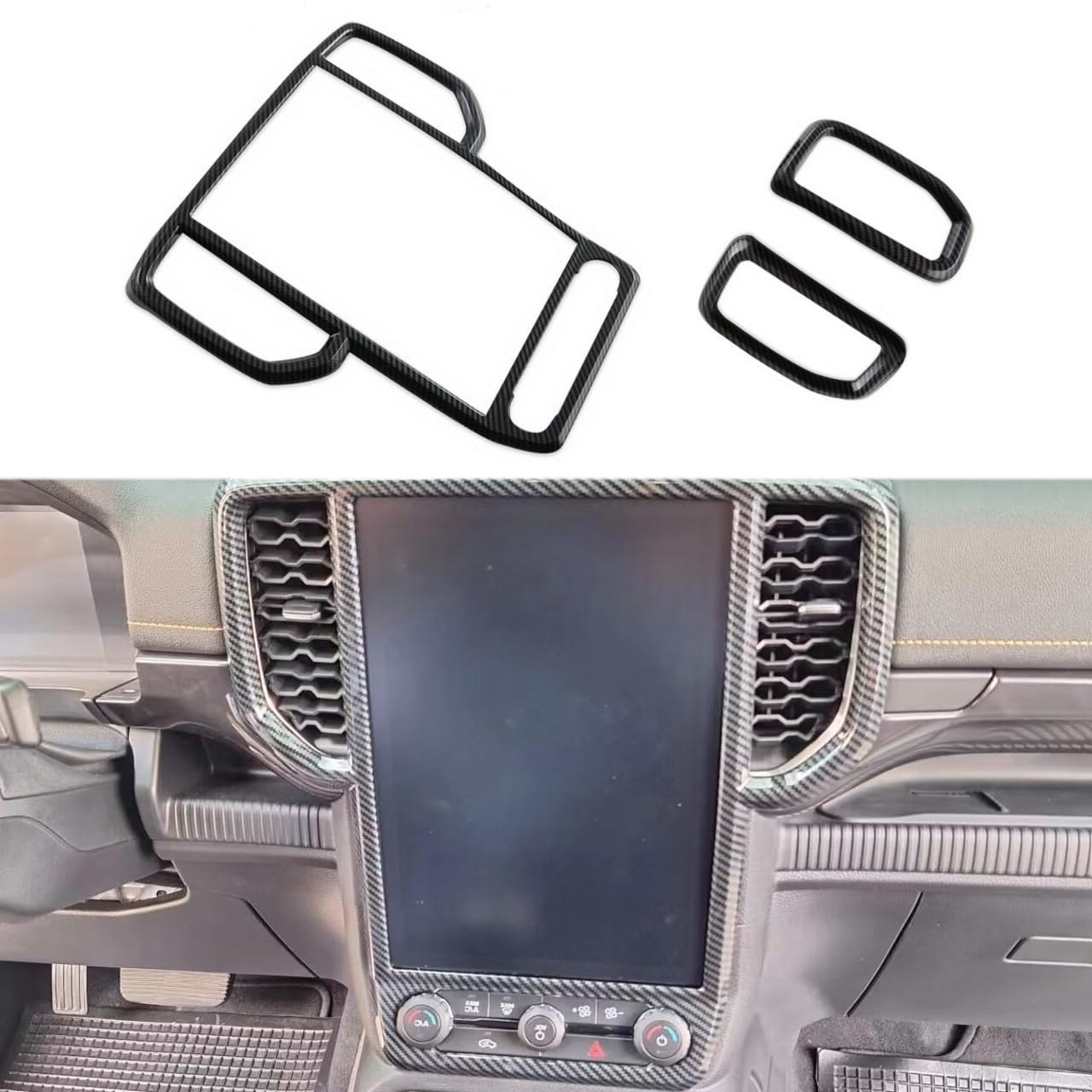Korlot Carbon Fiber Style Center Console Navigation Panel Dashboard Air Vent Cover Trim Accessories for 2024-2026 Ford Ranger (for 12.1 inch Screen)